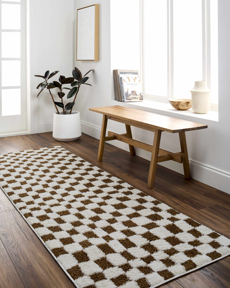 Lajos Brown Checkered Area Rug