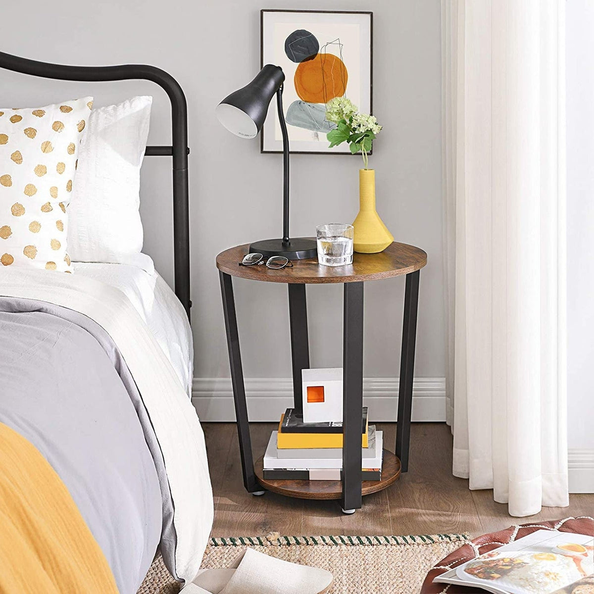 Farmhouse Rustic Round Side Table Nightstand End Table, photo 2 of 3