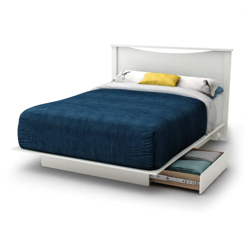 Full size White Modern Platform Bed Frame with 2 Storage Drawers, photo 2 of 3