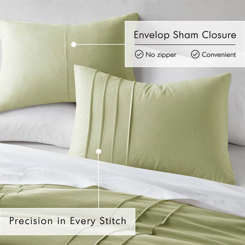 King size Microfiber Pleated Lightweight Soft Comforter Set in Sage Green, photo 3 of 5