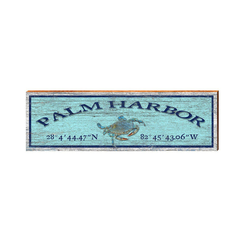 Palm Harbor Blue Crab Blue Latitude Longitude | Wall Art Print on Real Wood