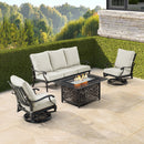 Black Aluminum Fire Table Set with Sofa and Two Club Chairs by Sharicks