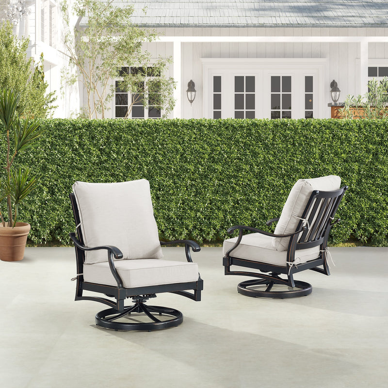 Pair of Black Aluminum Deep Seating Swivel Rocker Club Chairs with Cushions