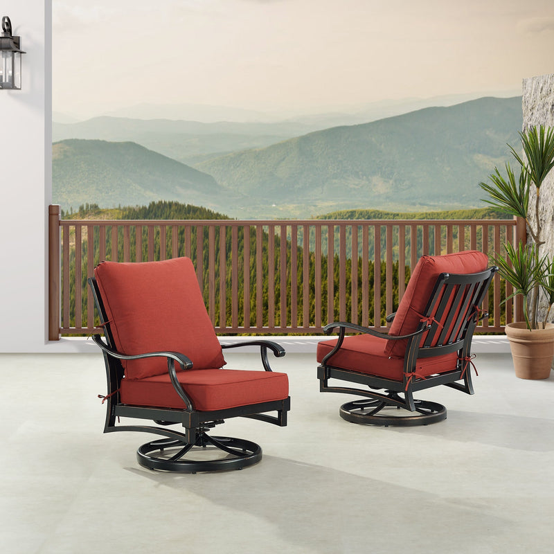 Pair of Black Aluminum Deep Seating Swivel Rocker Club Chairs with Cushions