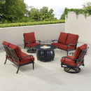 Black Aluminum Fire Table Set with Two Loveseats and Two Club Chairs