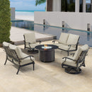 Black Aluminum Fire Table Set with Two Loveseats and Two Club Chairs