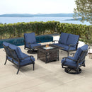 Black Aluminum Fire Table Set with Two Loveseats and Two Club Chairs