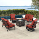 Black Aluminum Fire Table Set with Two Loveseats and Two Club Chairs