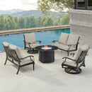 Black Aluminum Fire Table Set with Two Loveseats and Two Club Chairs