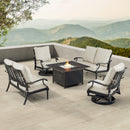 Black Aluminum Fire Table Set with Two Loveseats and Two Club Chairs