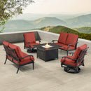Black Aluminum Fire Table Set with Two Loveseats and Two Club Chairs