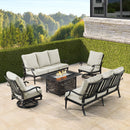 Black Aluminum Fire Table Set with Two Sofas and Two Club Chairs by Sharicks