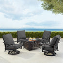Black Aluminum Fire Table Set with Four Club Chairs