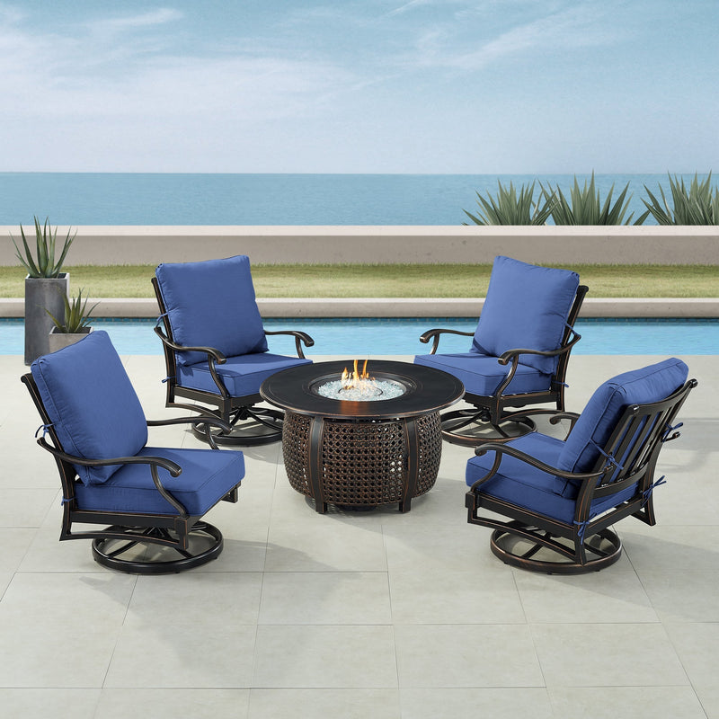 Black Aluminum Fire Table Set with Four Club Chairs