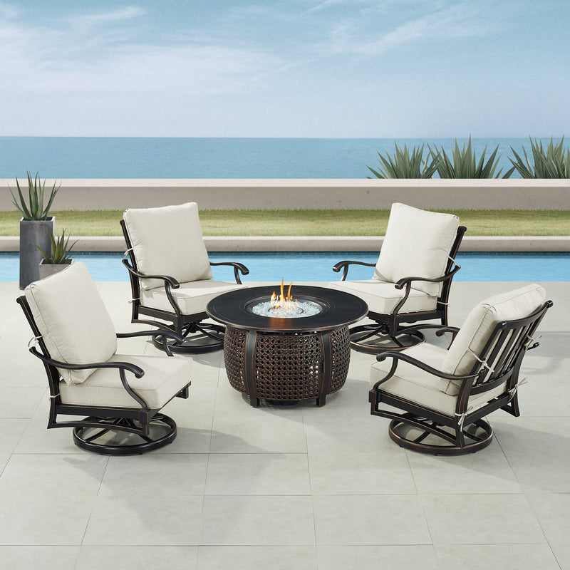 Black Aluminum Fire Table Set with Four Club Chairs