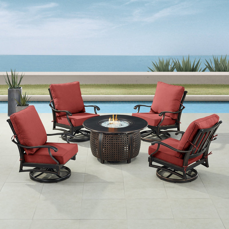 Black Aluminum Fire Table Set with Four Club Chairs
