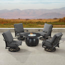 Black Aluminum Fire Table Set with Four Club Chairs