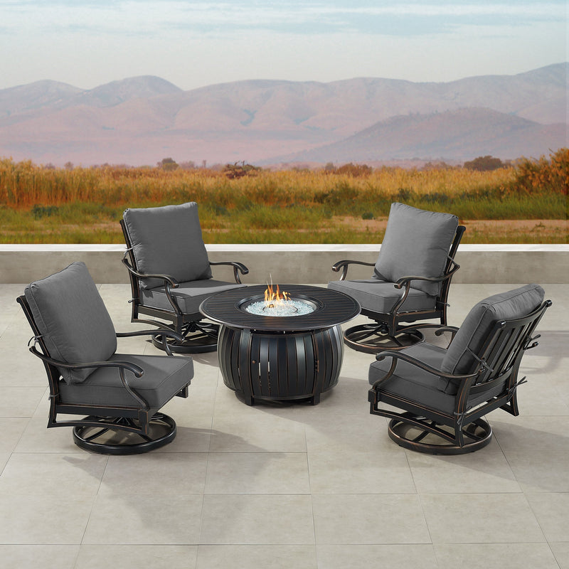 Black Aluminum Fire Table Set with Four Club Chairs