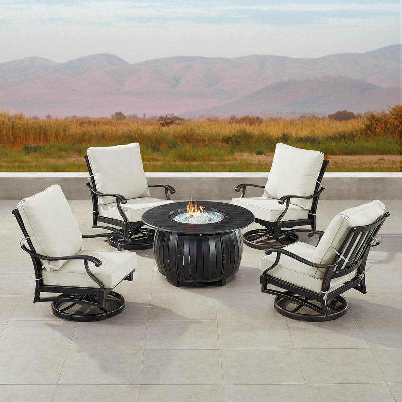 Black Aluminum Fire Table Set with Four Club Chairs