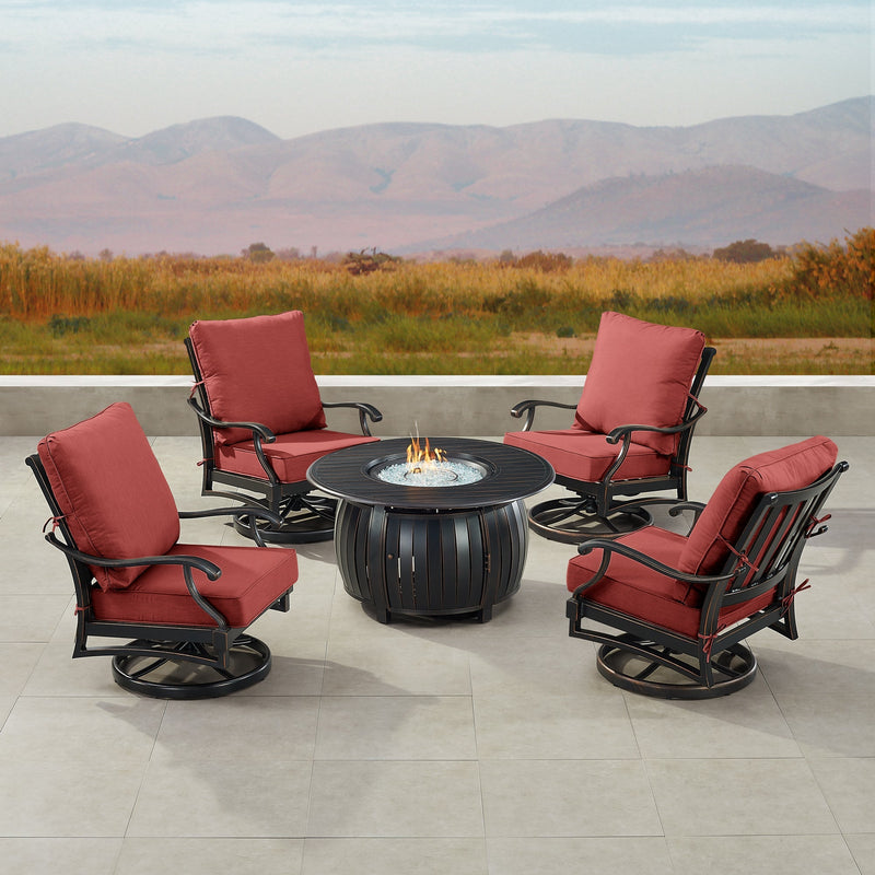 Black Aluminum Fire Table Set with Four Club Chairs