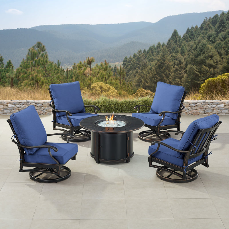 Black Aluminum Fire Table Set with Four Club Chairs