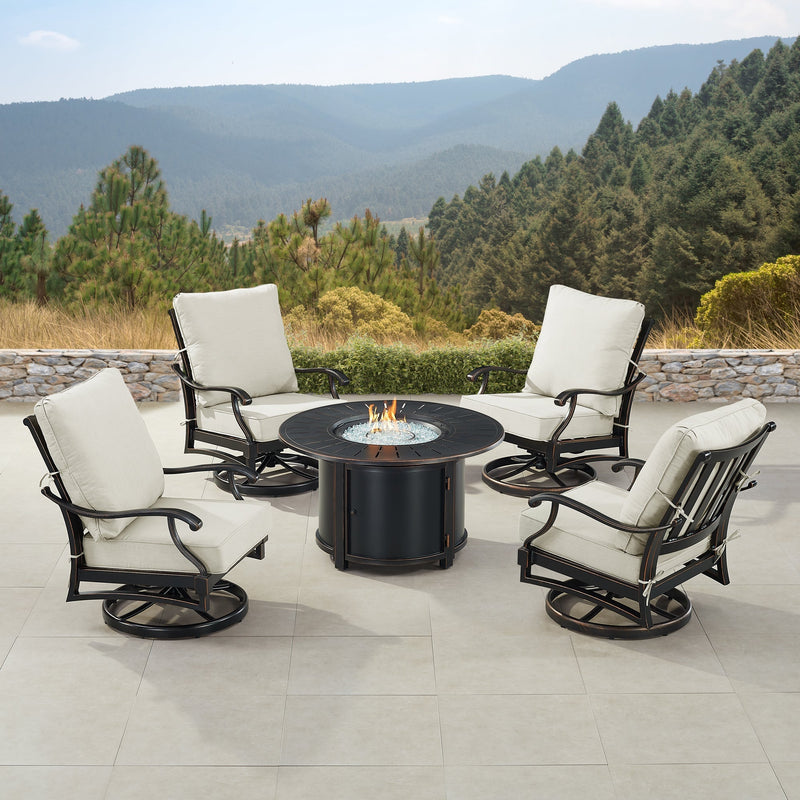 Black Aluminum Fire Table Set with Four Club Chairs