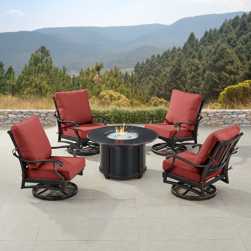 Black Aluminum Fire Table Set with Four Club Chairs