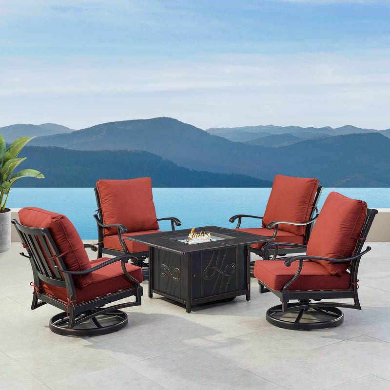 Black Aluminum Fire Table Set with Four Club Chairs