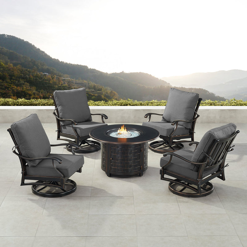 Black Aluminum Fire Table Set with Four Club Chairs