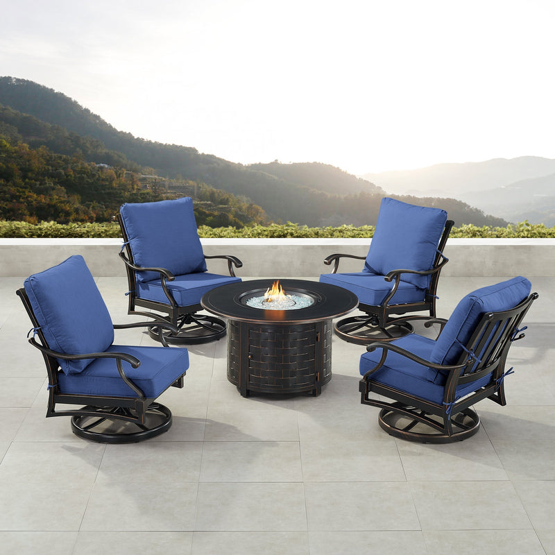 Black Aluminum Fire Table Set with Four Club Chairs