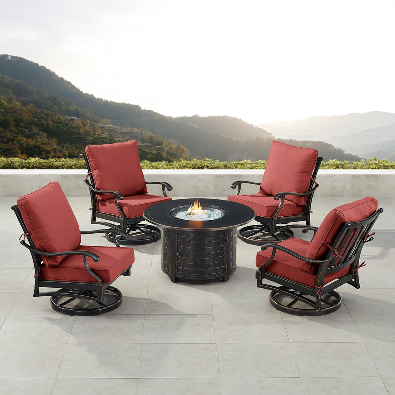 Black Aluminum Fire Table Set with Four Club Chairs