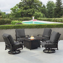 Black Aluminum Fire Table Set with Four Club Chairs