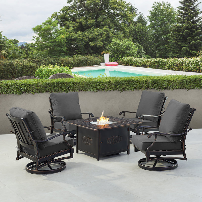 Black Aluminum Fire Table Set with Four Club Chairs