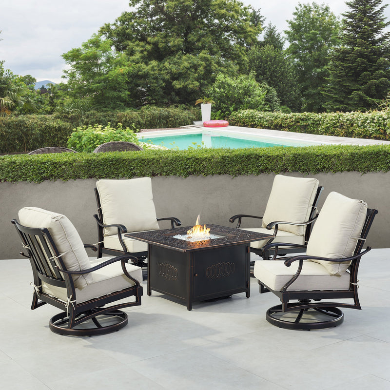 Black Aluminum Fire Table Set with Four Club Chairs