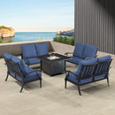 Black Aluminum Fire Table Set with Four Deep Seating Loveseats