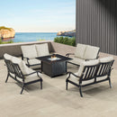 Black Aluminum Fire Table Set with Four Deep Seating Loveseats