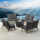 Black Aluminum Fire Table Set with Four Deep Seating Loveseats