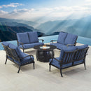 Black Aluminum Fire Table Set with Four Deep Seating Loveseats