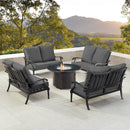 Black Aluminum Fire Table Set with Four Deep Seating Loveseats