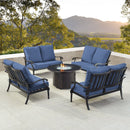 Black Aluminum Fire Table Set with Four Deep Seating Loveseats