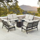 Black Aluminum Fire Table Set with Four Deep Seating Loveseats