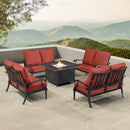 Black Aluminum Fire Table Set with Four Deep Seating Loveseats