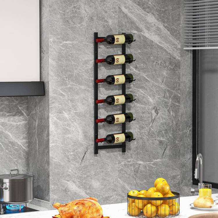 Simple Black Metal Wall Mounted 6-Bottle Wine Rack, photo 3 of 5