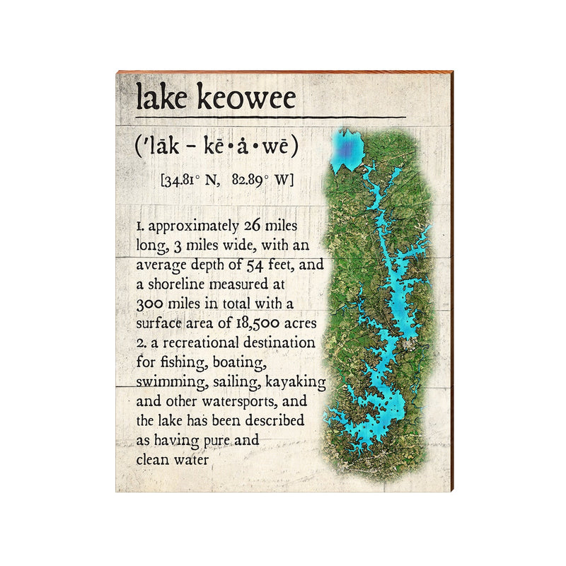 Lake Keowee, South Carolina Definition Wooden Sign | Wall Art Print on Real Wood