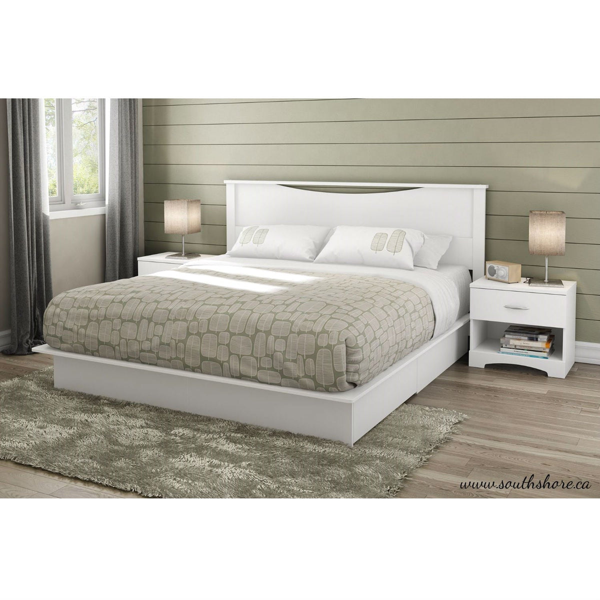 King size Modern Platform Bed with Storage Drawers in White Finish, photo 2 of 3