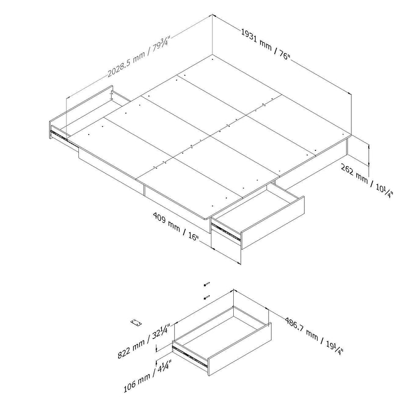 King size Modern Platform Bed with Storage Drawers in White Finish, photo 3 of 3