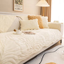 Soft Furry Velvet Plush Non-Slip Sofa Cover Quilted Palm Leaves Sectional Couch Cover for Kids and Pets