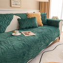 Soft Furry Velvet Plush Non-Slip Sofa Cover Quilted Palm Leaves Sectional Couch Cover for Kids and Pets