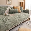 Soft Furry Velvet Plush Non-Slip Sofa Cover Quilted Palm Leaves Sectional Couch Cover for Kids and Pets