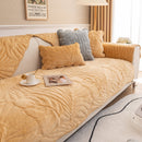 Soft Furry Velvet Plush Non-Slip Sofa Cover Quilted Palm Leaves Sectional Couch Cover for Kids and Pets